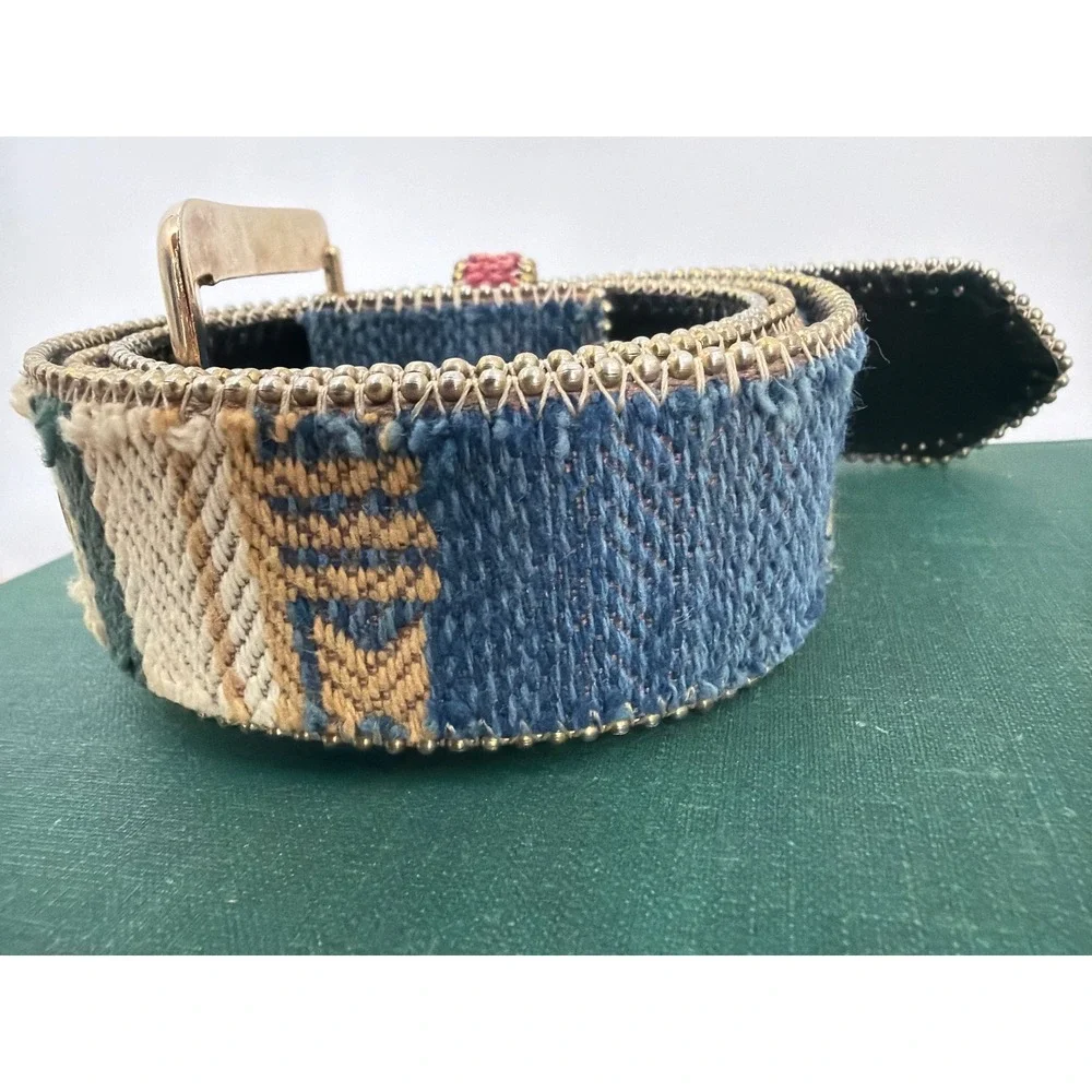 Absolutely Fresh Vtg Southwestern Tapestry Belt Gold Buckle Made in USA ML 32